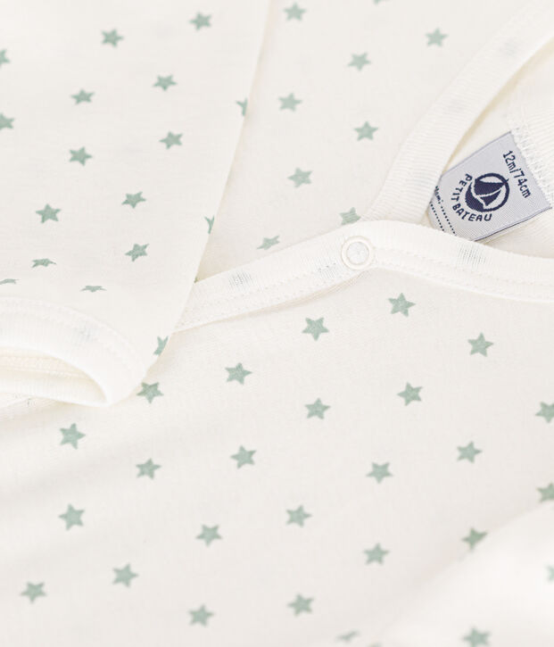 Pigiama beb&egrave; con stellina in cotone bianco/verde