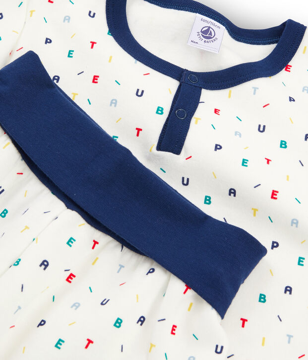 Pigiama bambino in molleton con vita alta bianco/multicolore
