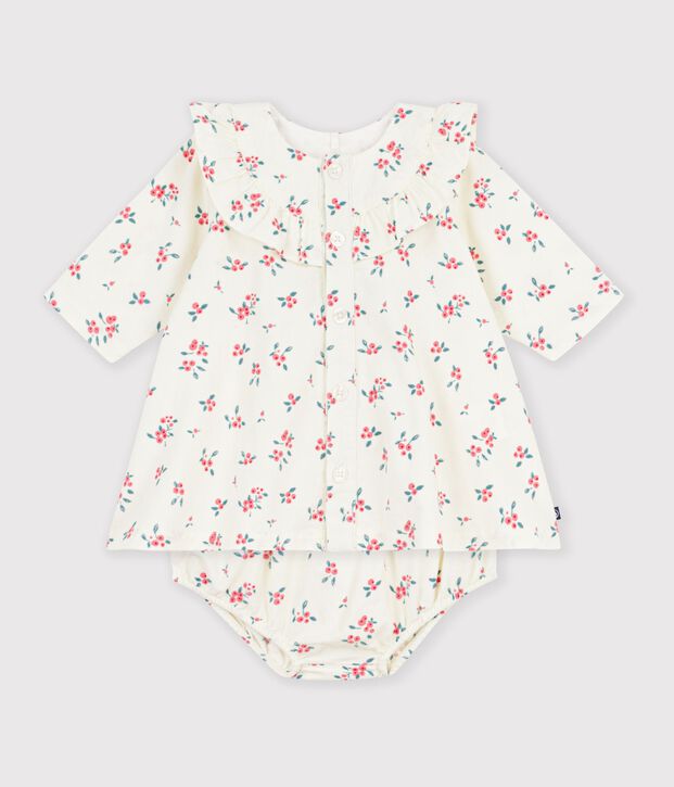 Abito in cotone con stampa a fiori neonata ecru/multicolore
