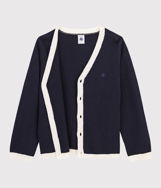 Cardigan in lana e cotone bambino blu SMOKING/bianco MARSHMALLOW