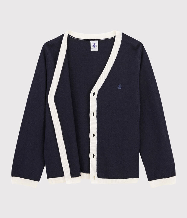 Cardigan in lana e cotone bambino blu/bianco
