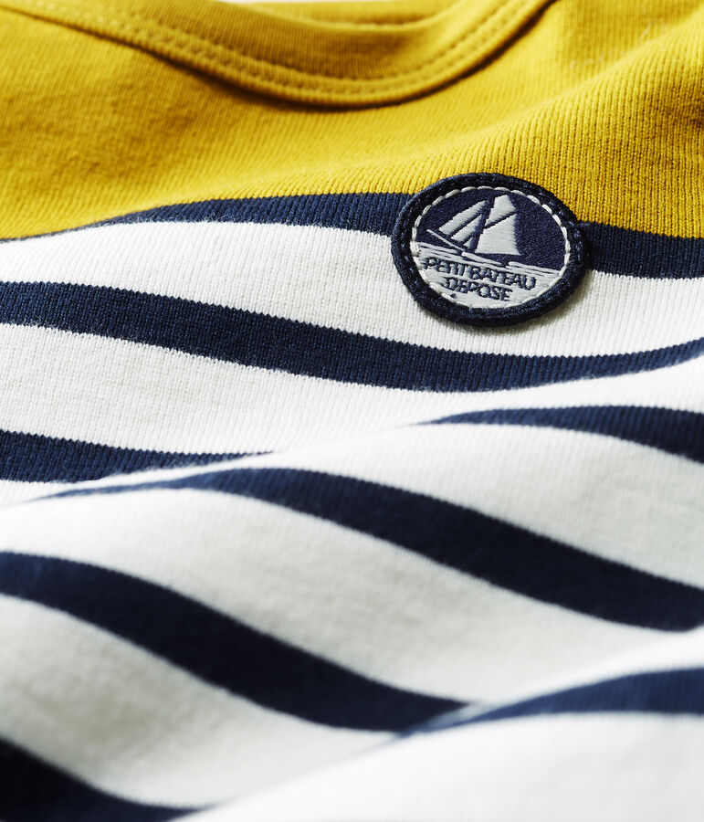 Tutina corta neonato in jersey pesante a righe verde/bianco/blu