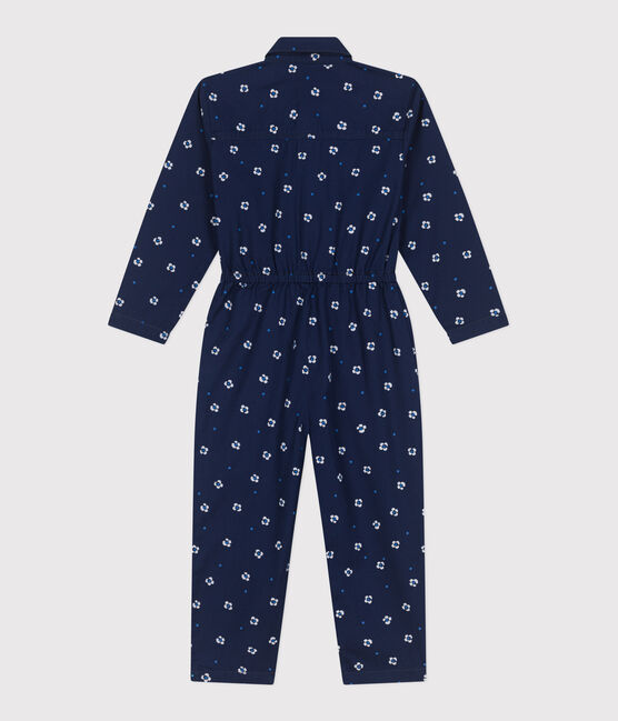 Tutina a maniche lunghe in cotone a fiori bambina blu MEDIEVAL/bianco MARSHMALLOW