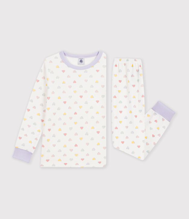 Pigiama in ciniglia a cuori bambino bianco/multicolore
