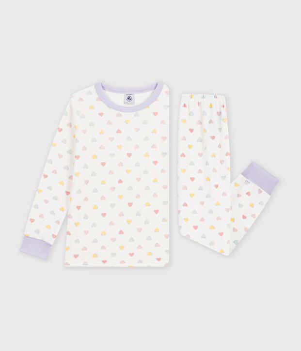 Pigiama in ciniglia a cuori bambino bianco/multicolore