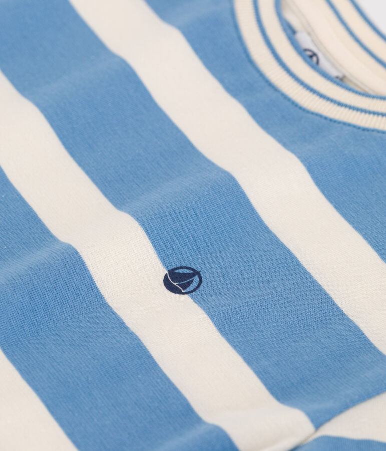 T-shirt a maniche corte in cotone a righe bambino blu/ecru