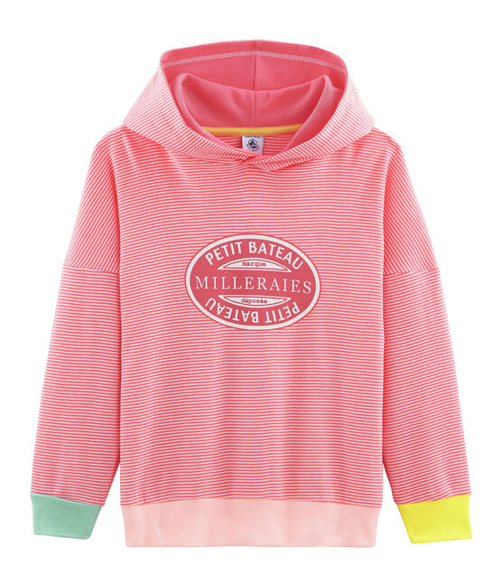 Felpa bambino con cappuccio a costine rosa CUPCAKE/bianco MARSHMALLOW