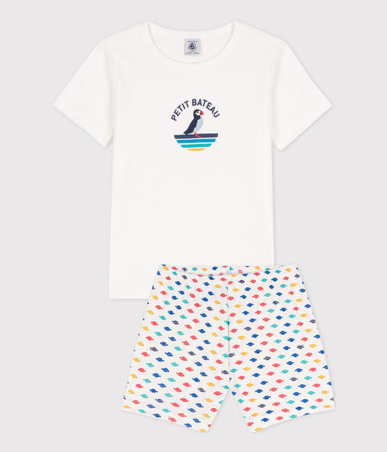 Pigiama corto animali marini in cotone bambino  bianco MARSHMALLOW/bianco MULTICO
