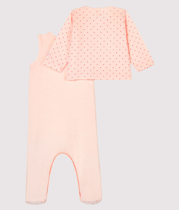 Completo 2 pezzi beb&egrave; a costine rosa/rosa