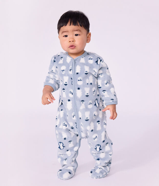 Tutina imbottita in pile con pupazzo di neve stampato neonato blu/multicolore