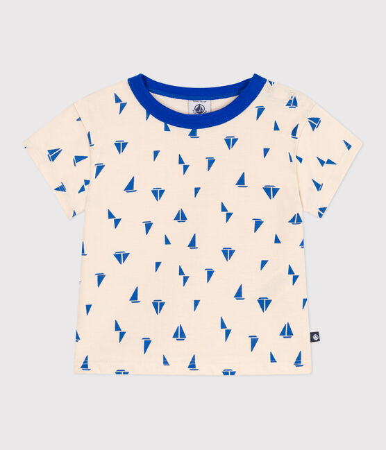 T-shirt a maniche corte in cotone con barche stampate neonato blu AVALANCHE/bianco PERSE