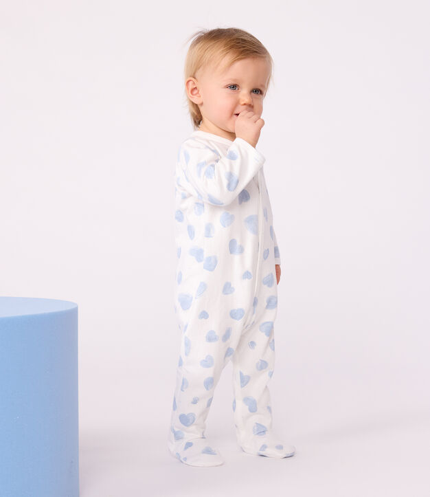 Pigiama in tessuto felpato spazzolato con colletto con stampa a cuori neonato bianco/blu