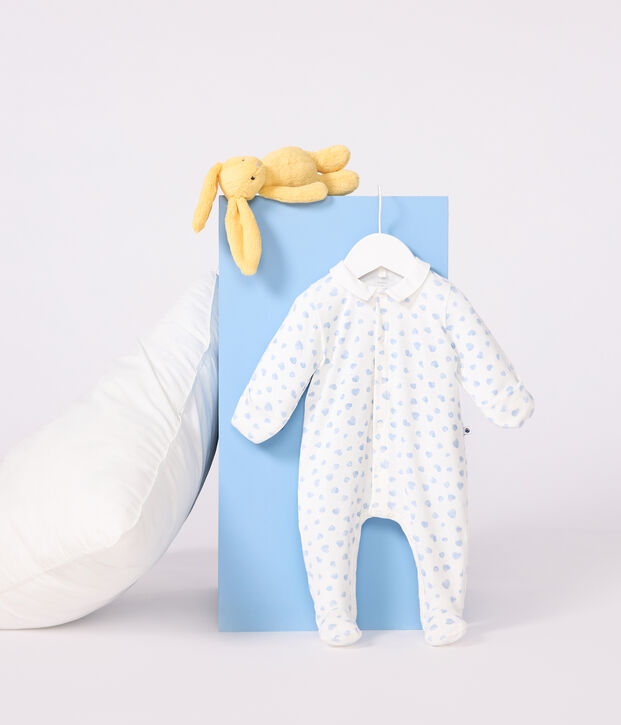 Pigiama in cotone con colletto e stampa a cuori neonato bianco/blu