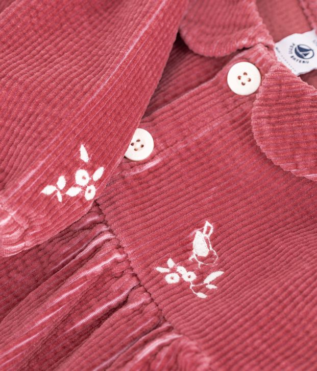 Abito a maniche lunghe in velluto tinta unita neonata rosa