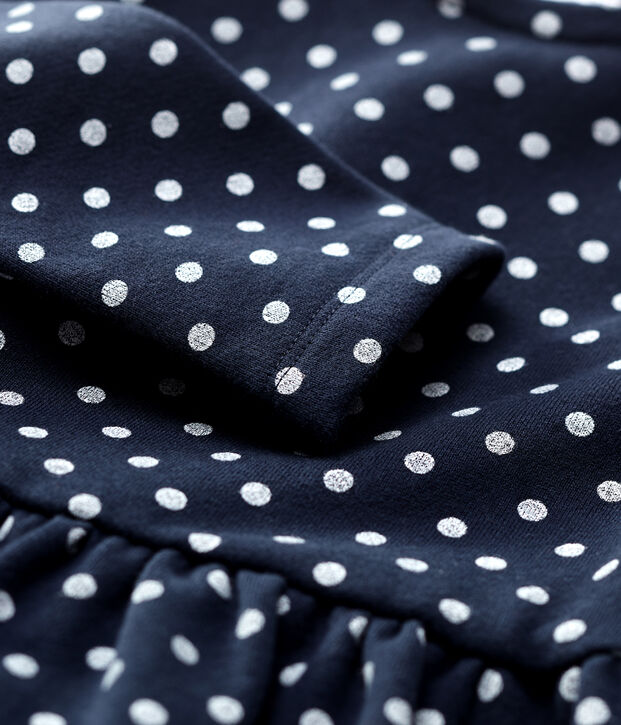 Abito bambina a maniche lunghe in molleton blu/bianco