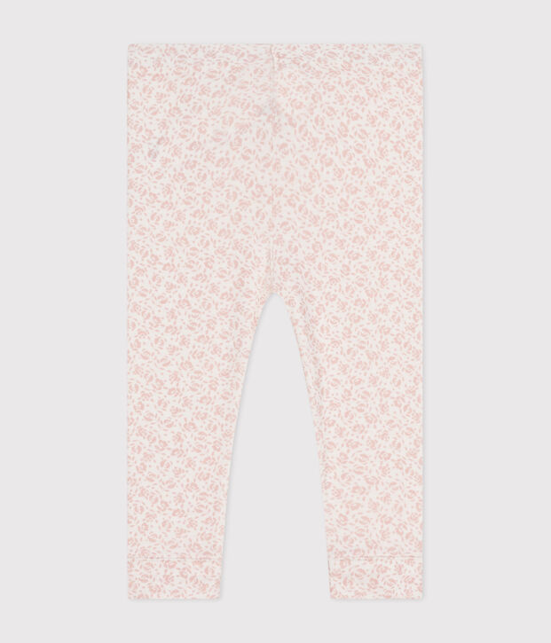 Leggings in cotone stampato per beb&egrave; bianco/rosa