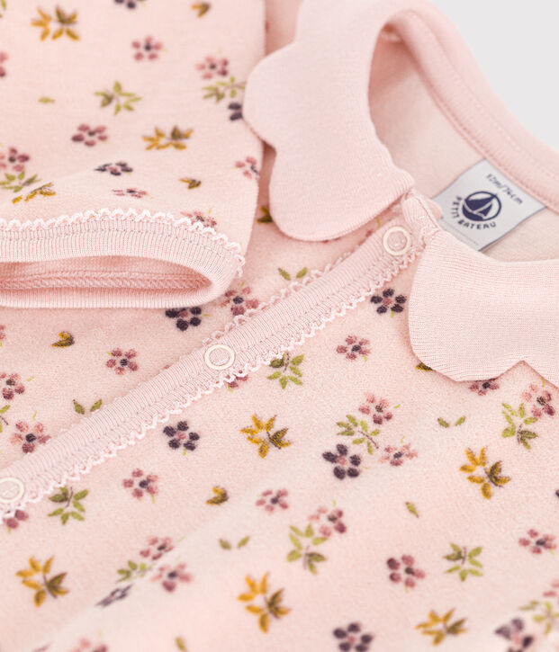 Pigiama in velluto con stampa a fiori neonato rosa/multicolore