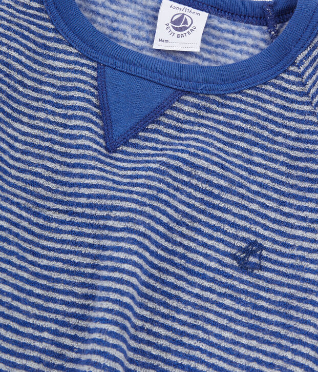 Pigiama bambino in spugna bouclette grattata, super calda blu/grigio