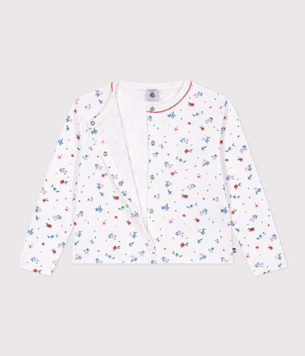 Cardigan in cotone con stampa a fiori bambina bianco/multicolore