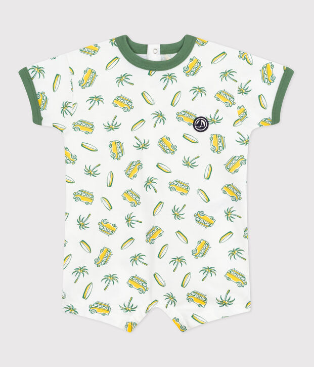 Tutina corta a maniche corte in cotone con surf stampati neonato bianco/multicolore