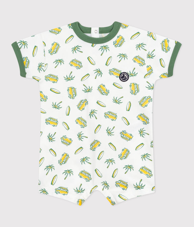 Tutina corta a maniche corte in cotone con surf stampati neonato bianco/multicolore