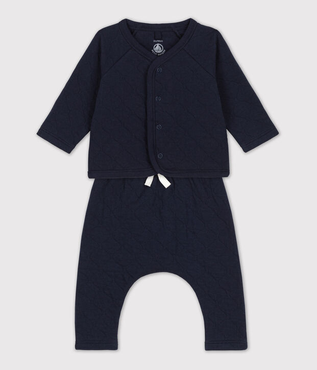 Completo 2 pezzi beb&egrave; in cotone trapuntato blu
