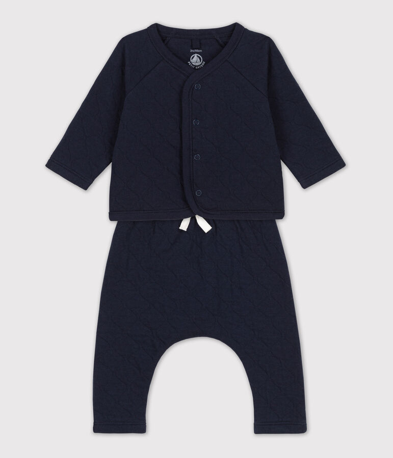 Completo 2 pezzi beb&egrave; in cotone trapuntato blu