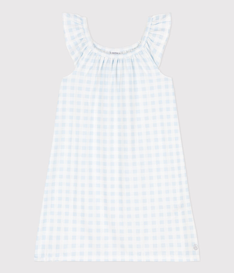 Camicia da notte stampa a quadretti in cotone sottile bambina bianco/blu