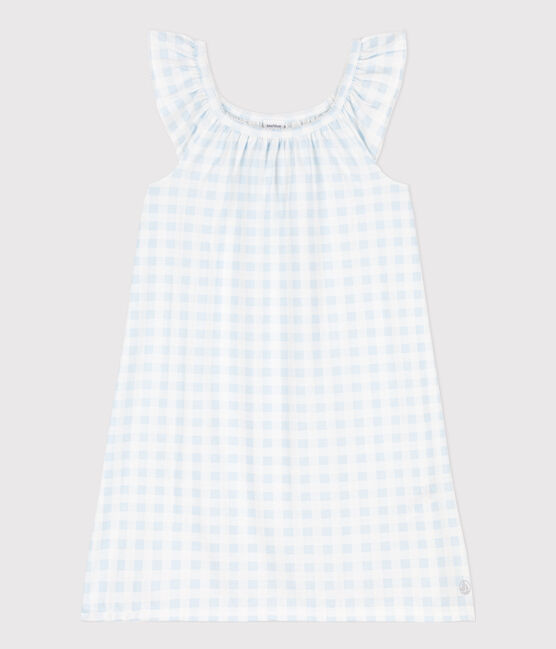 Camicia da notte stampa a quadretti in cotone sottile bambina blu MARSHMALLOW/bianco GOMME