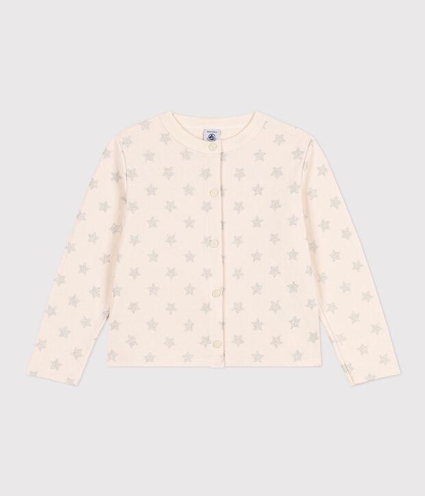 Cardigan in tubique stampato bambina ecru/grigio