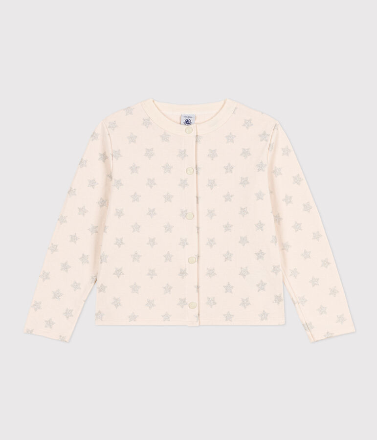 Cardigan in tubique stampato bambina ecru/grigio