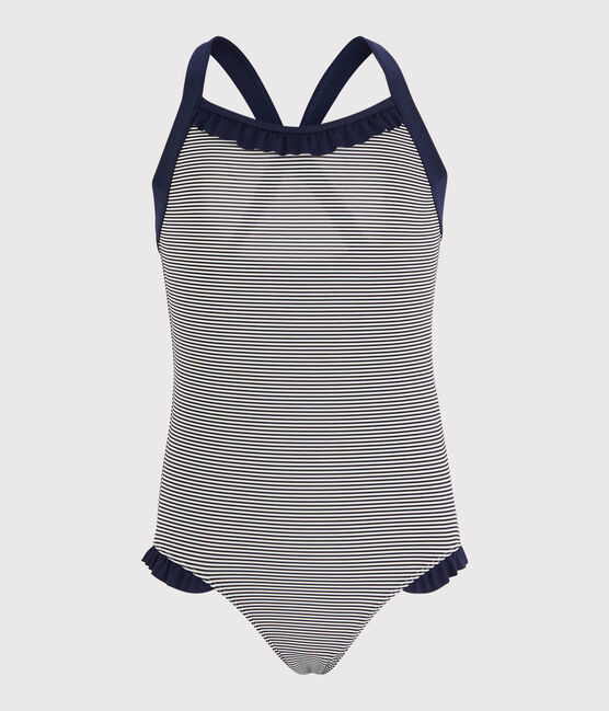 Costume da bagno bambina blu ABYSSE/bianco LAIT