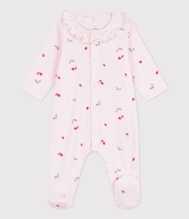 Pigiama in cotone con colletto a fiori neonato rosa/multicolore