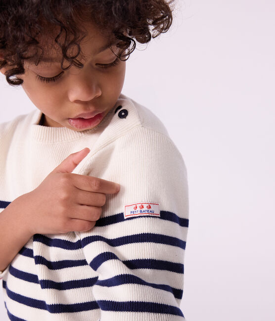 Pullover in misto lana e cotone a righe bambino blu MARSHMALLOW/ SOIR