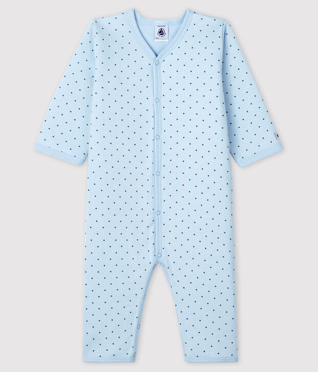 Tutina senza piedi beb&egrave; maschio a costine in ovatta blu/verde
