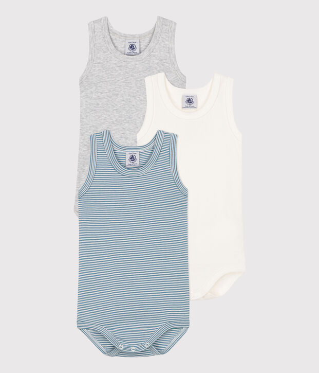 Confezione da 3 body smanicati millerighe beb&egrave; in cotone multicolore