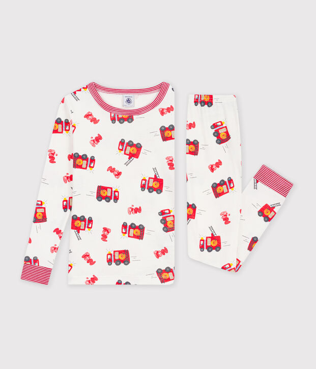Pigiama molto aderente in cotone con stampa pompiere bambino bianco/multicolore
