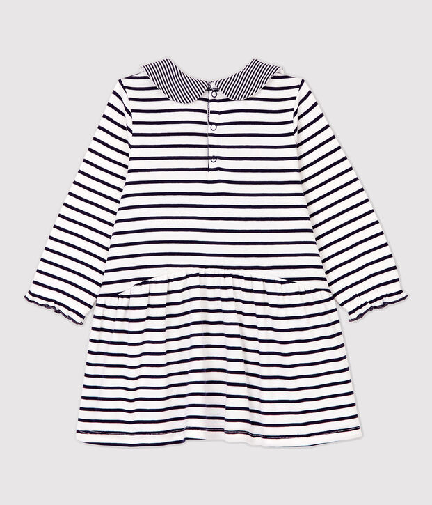 Abito a righe in cotone beb&egrave;. bianco/blu