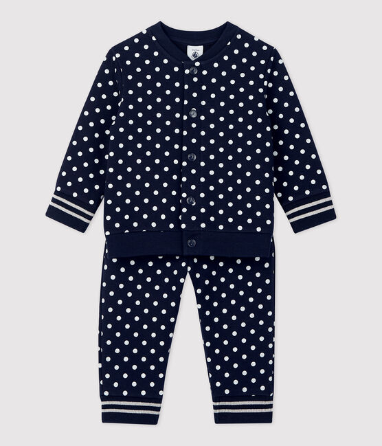 Completo jogging in molleton bebè. blu SMOKING/bianco MARSHMALLOW