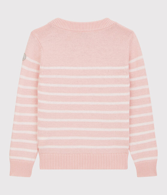 Pullover bambina in lana e cotone rosa MINOIS/bianco MARSHMALLOW