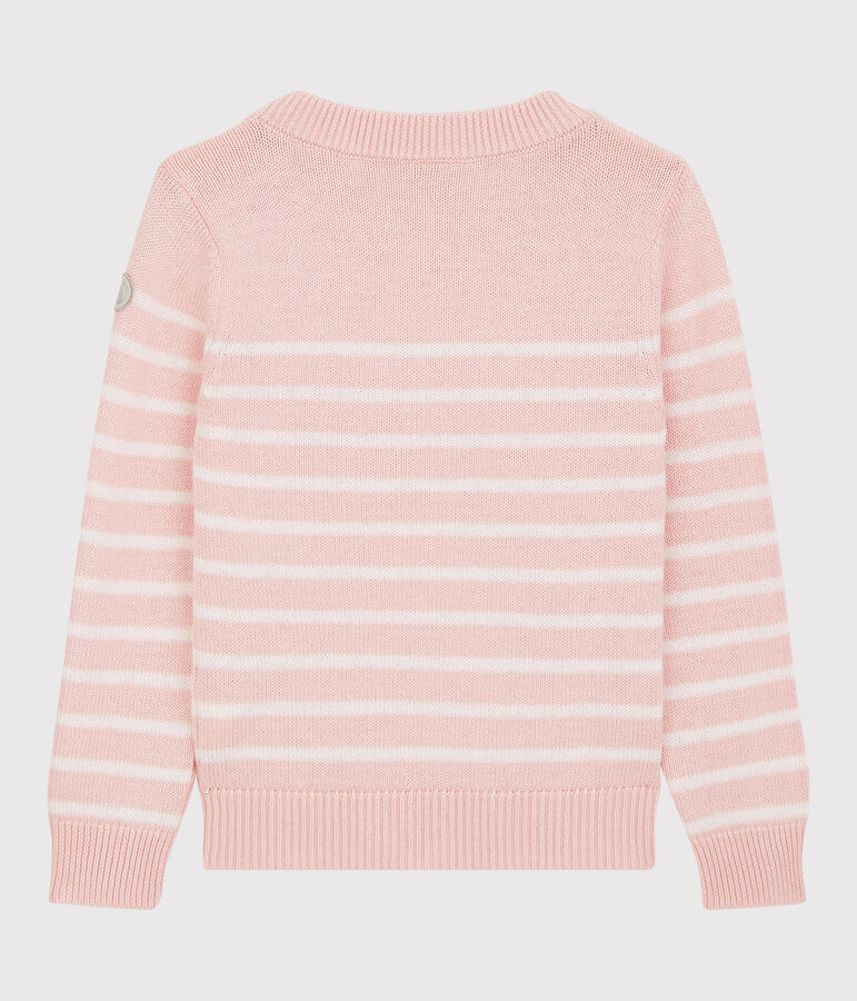 Pullover bambina in lana e cotone rosa MINOIS/bianco MARSHMALLOW