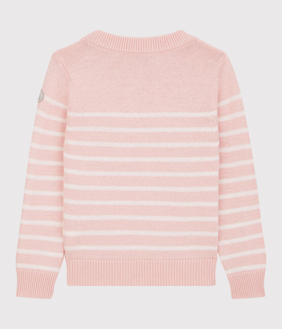 Pullover bambina in lana e cotone rosa MINOIS/bianco MARSHMALLOW