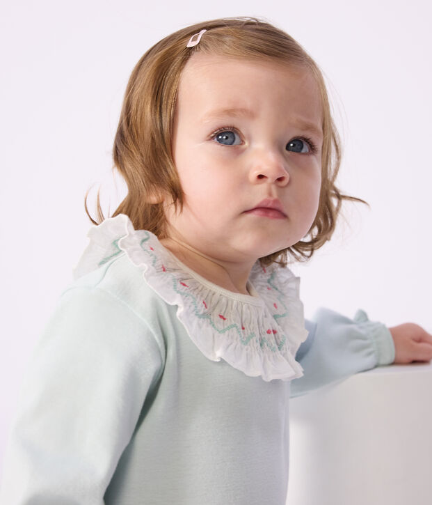 Pigiama in cotone tinta unita con apertura sulla schiena e colletto neonato verde