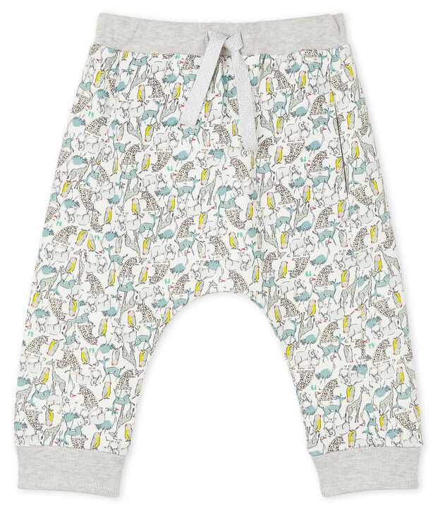 Pantalone beb&egrave; maschio in molleton leggero bianco/multicolore