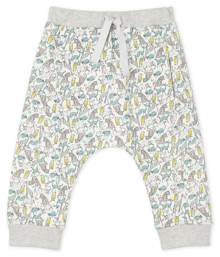 Pantalone beb&egrave; maschio in molleton leggero bianco/multicolore