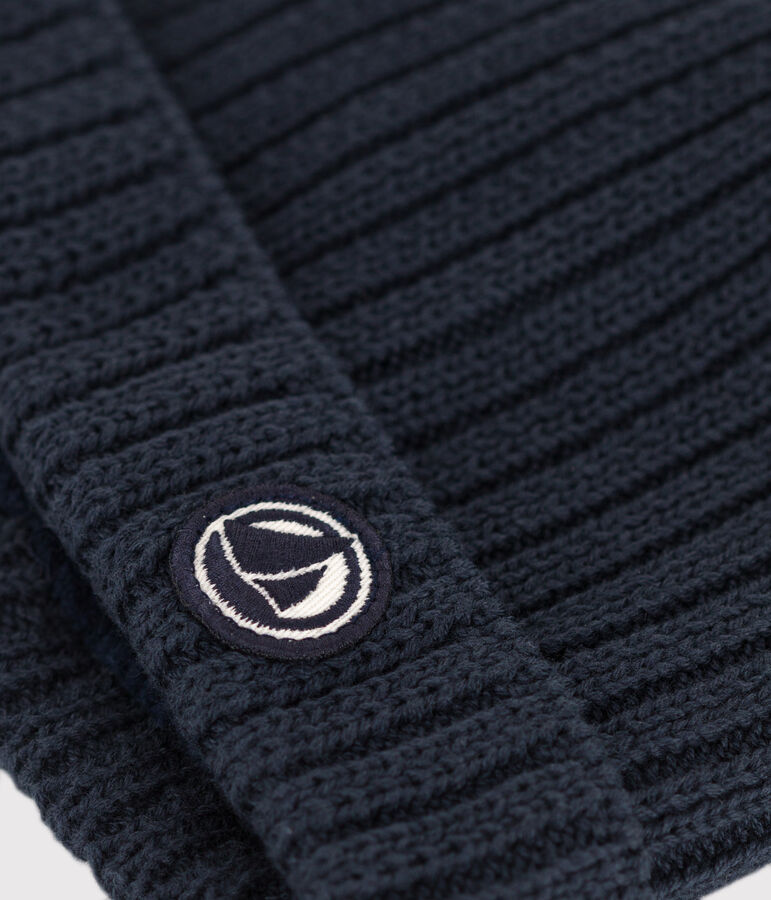 Berretto beb&egrave; in maglia foderato in pile blu