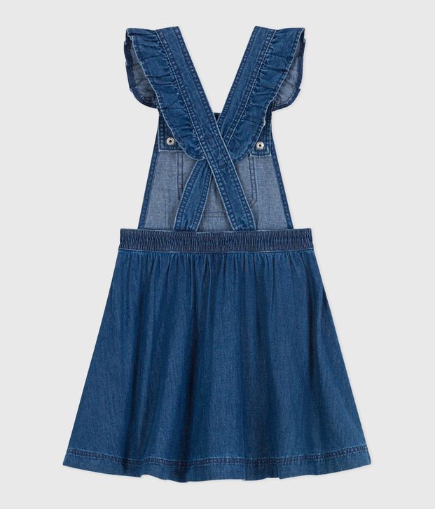 Abito salopette in denim bambina blu