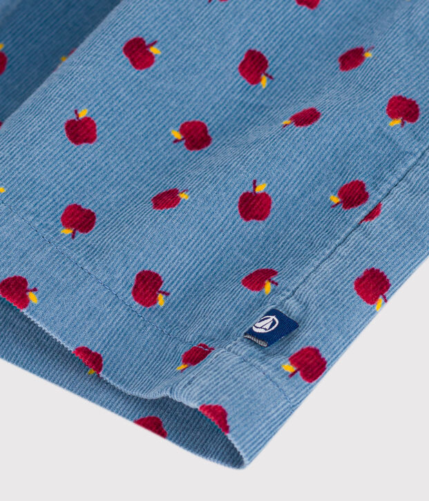 Abito a maniche lunghe in velluto a costine con mele stampate neonata blu/multicolore