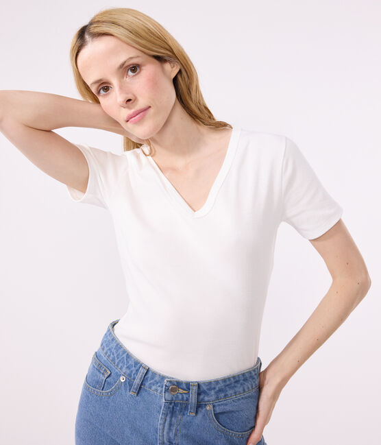 T-shirt Iconica a maniche corte a coste tinta unita donna bianco ECUME