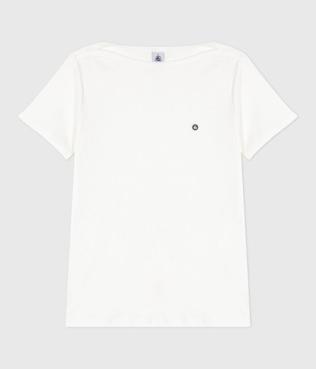 Iconica T-shirt da donna con collo da ammiraglio in cotone bianco